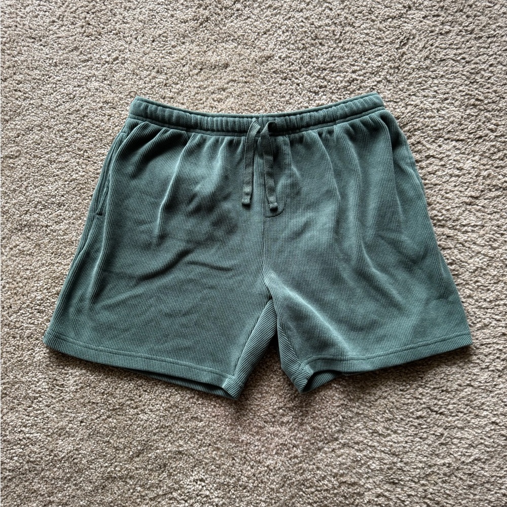 Men's Waffle Knit Negative Space Green Casual Shorts